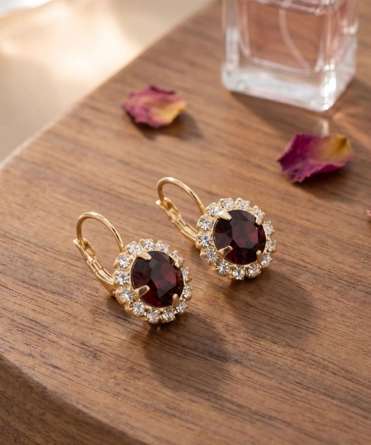 Sorrelli Haute Halo Dangle Earrings in Burgundy*