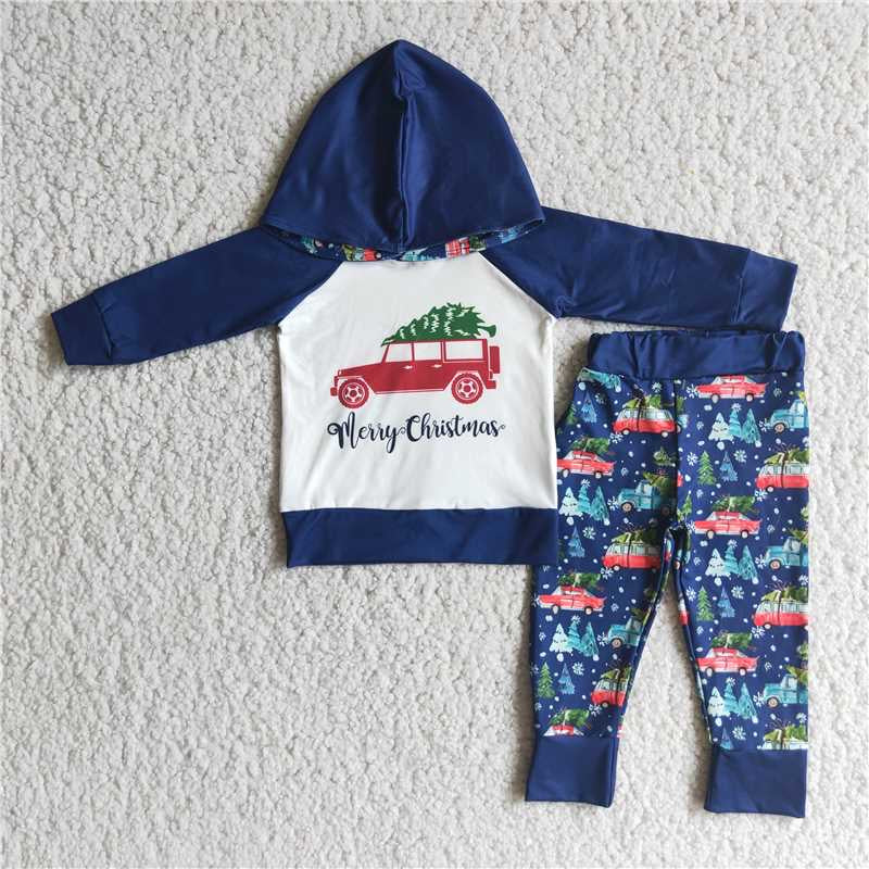 Navy Blue Christmas Tree Hoodie Set