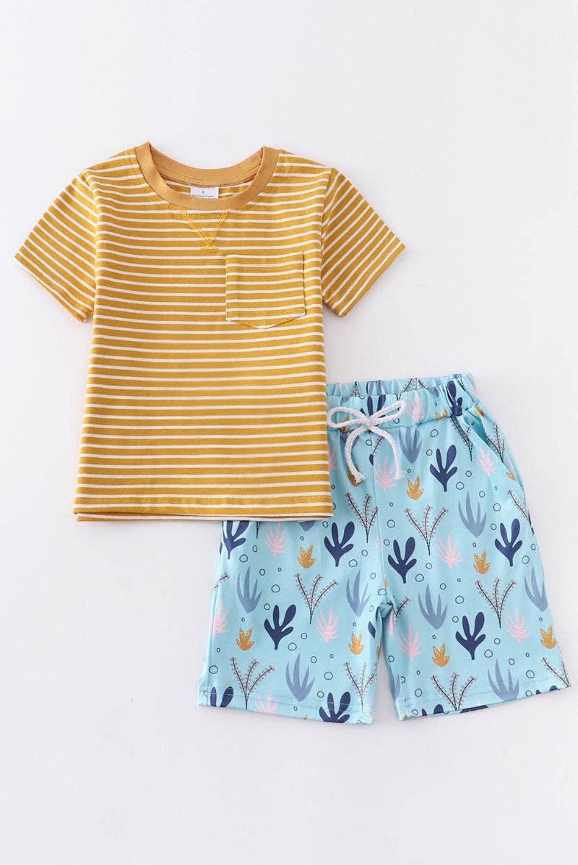 Mustard striped boys shorts set