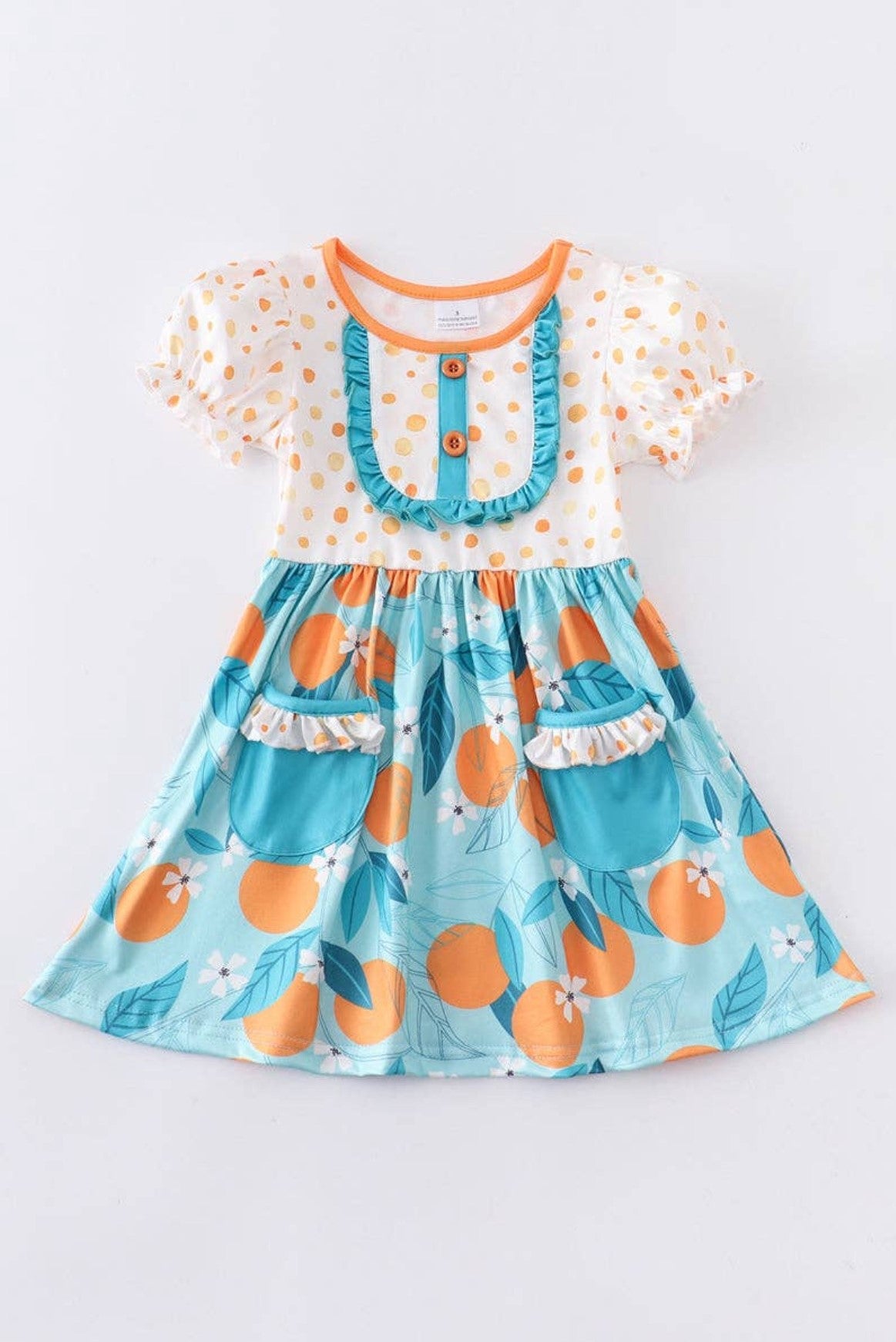 Orange print ruffled girls dress