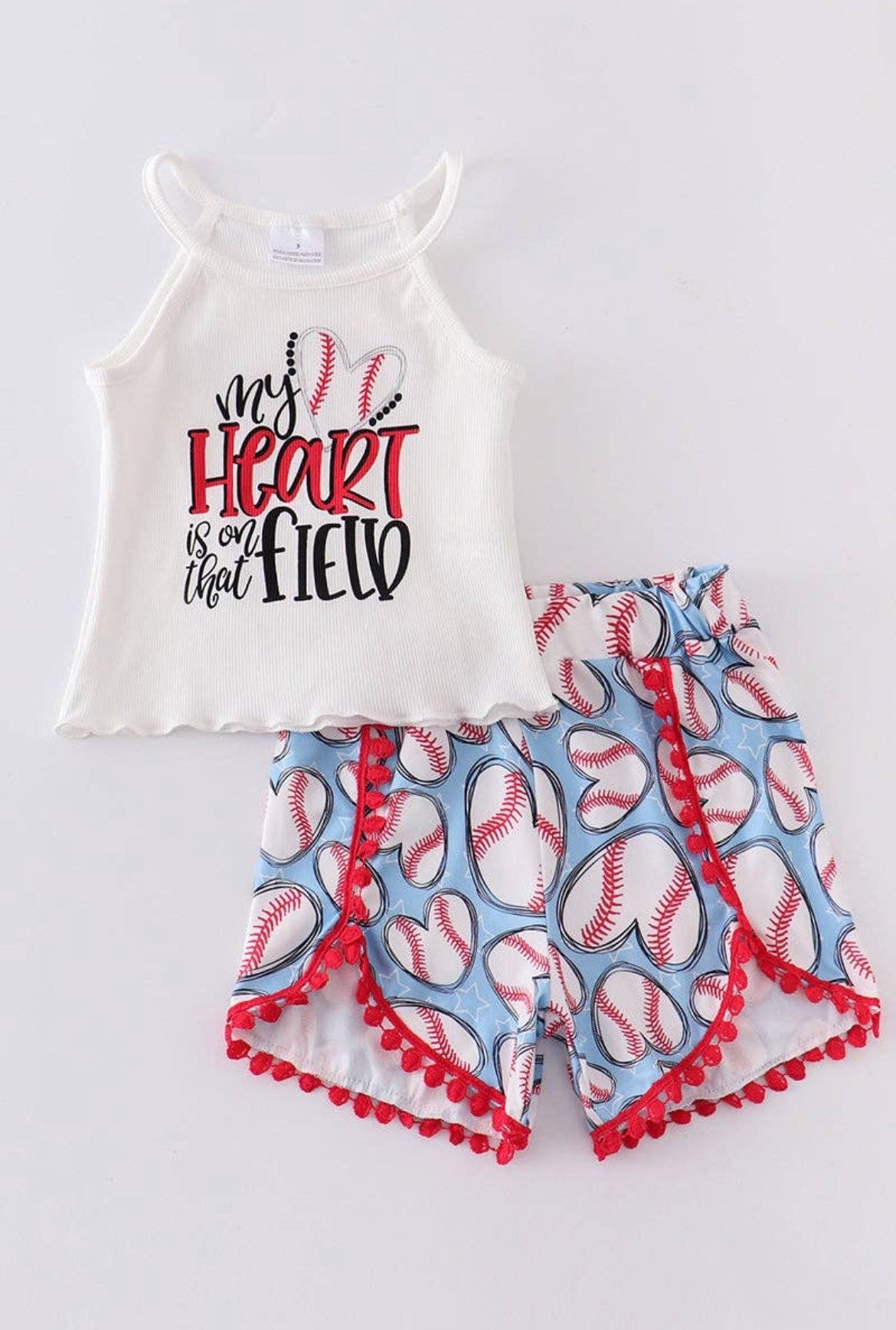 Girls baseball pom pom shorts set