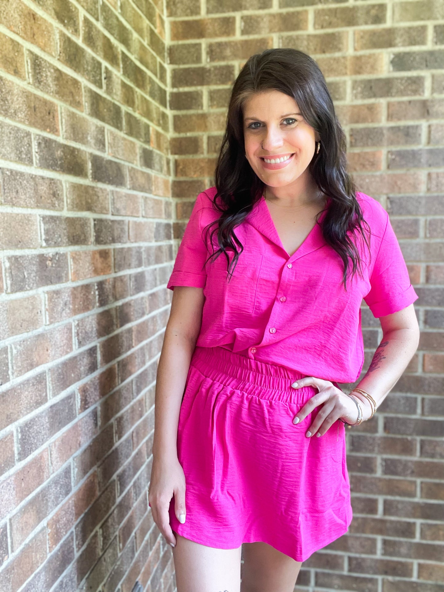 Hot Pink Button Down Skort Set