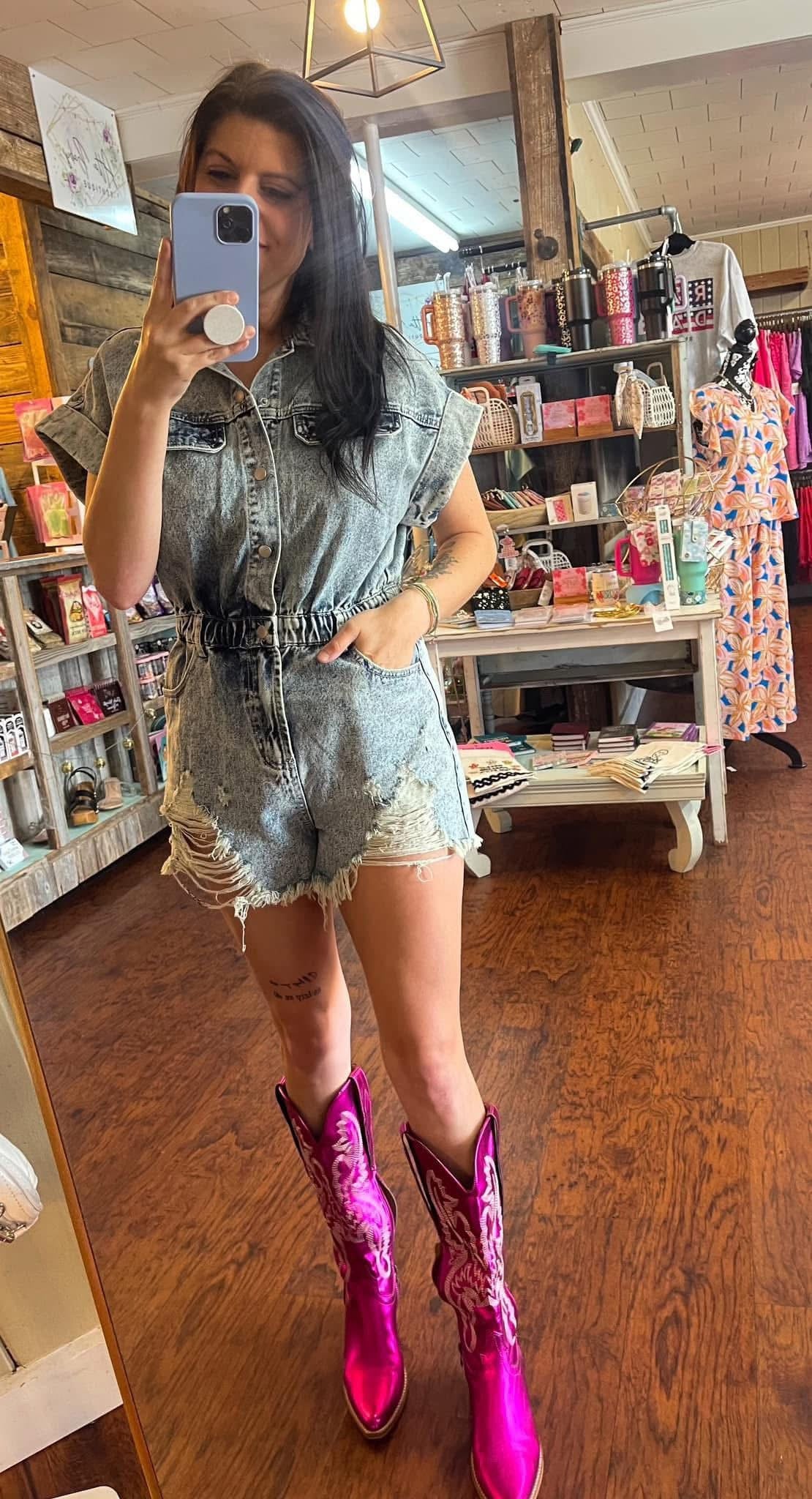 Distressed Denim Romper