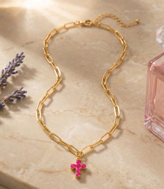 Sorrelli Carly Cross Pendant Necklace in Electric Pink