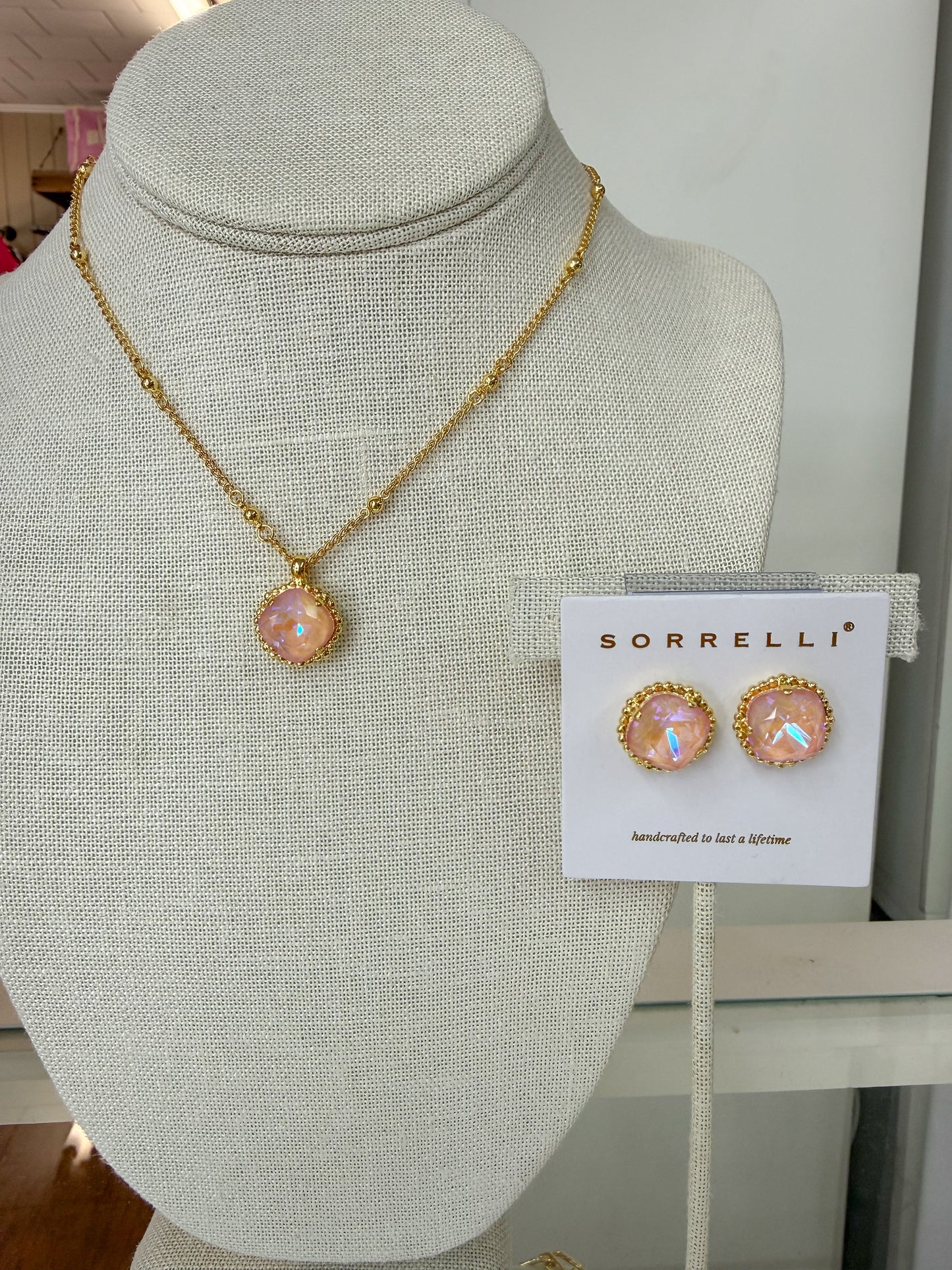 Sorrelli Cushion Cut Stud Earrings in Peach Delite