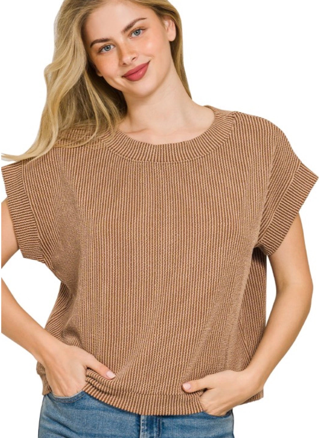 Hannah Ribbed Cap Sleeve
 Brown