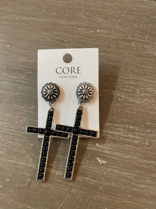 Black Western Cross Earrings