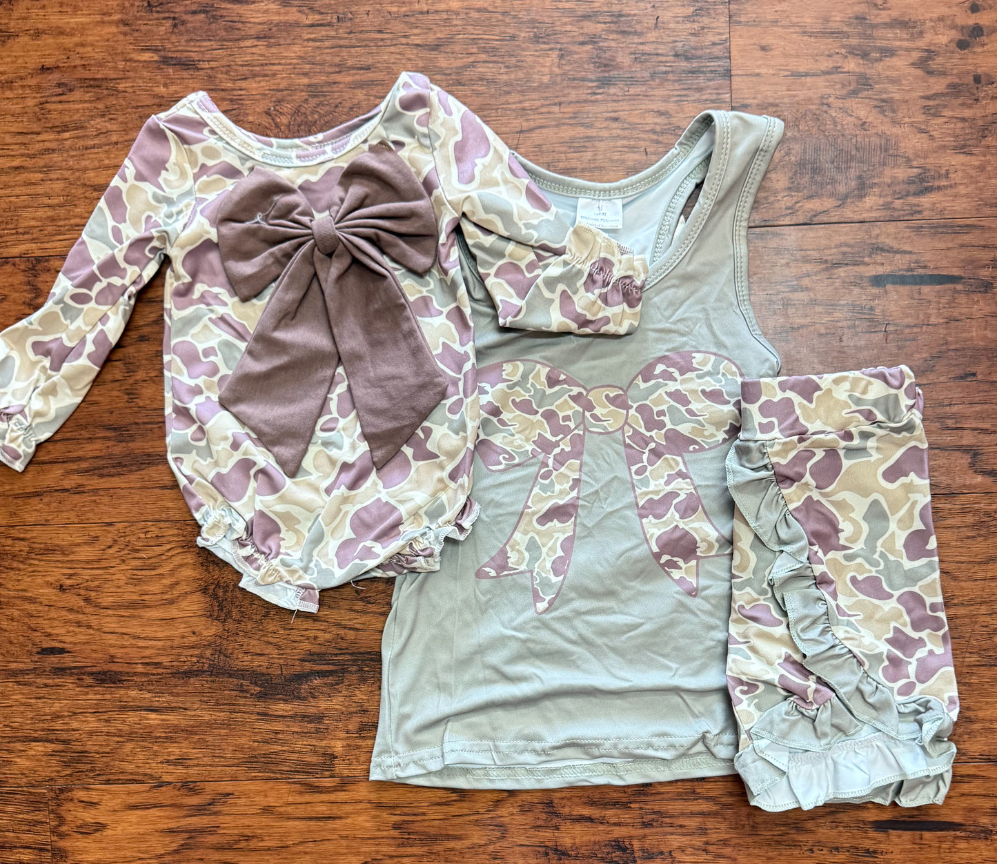 Girls Camo Bow shorts set