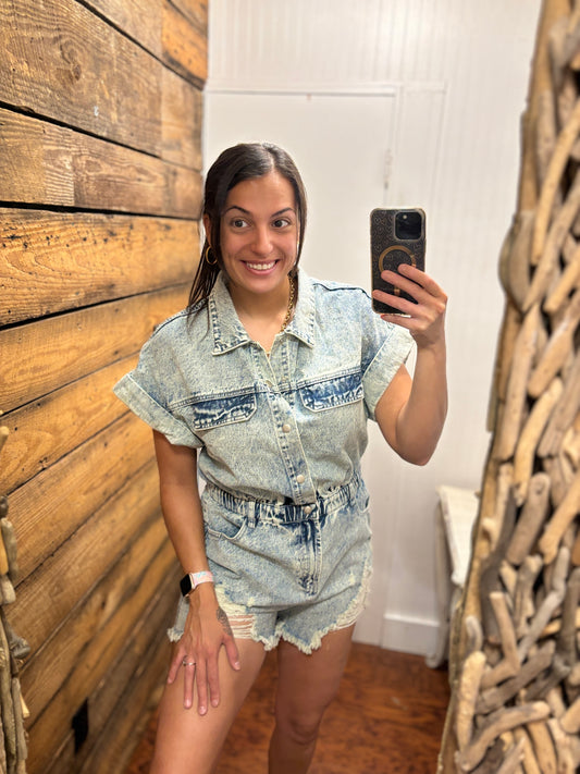 Distressed Denim Romper