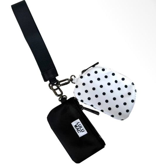 Lulu Mac Double Pouch Wristlet white/ black polka dots
