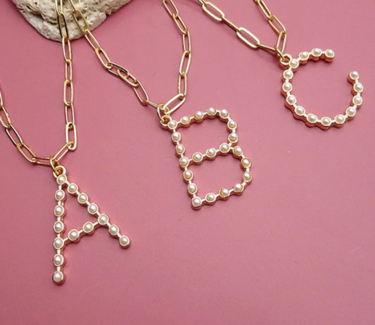 Gold Pearl Initial Necklace