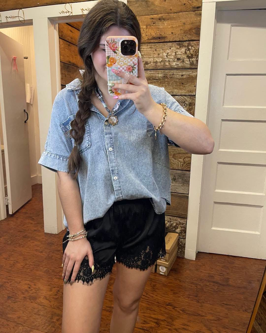 Lace Detail Satin Shorts
