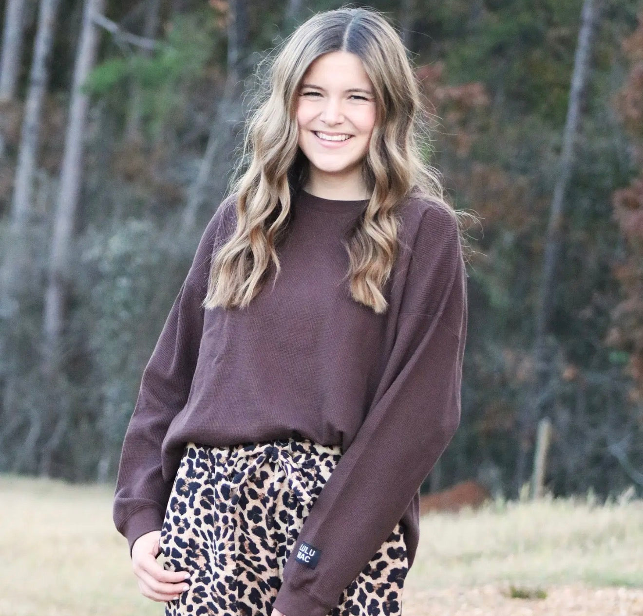 Lulu Mac Long Sleeve Waffle Top in Brown