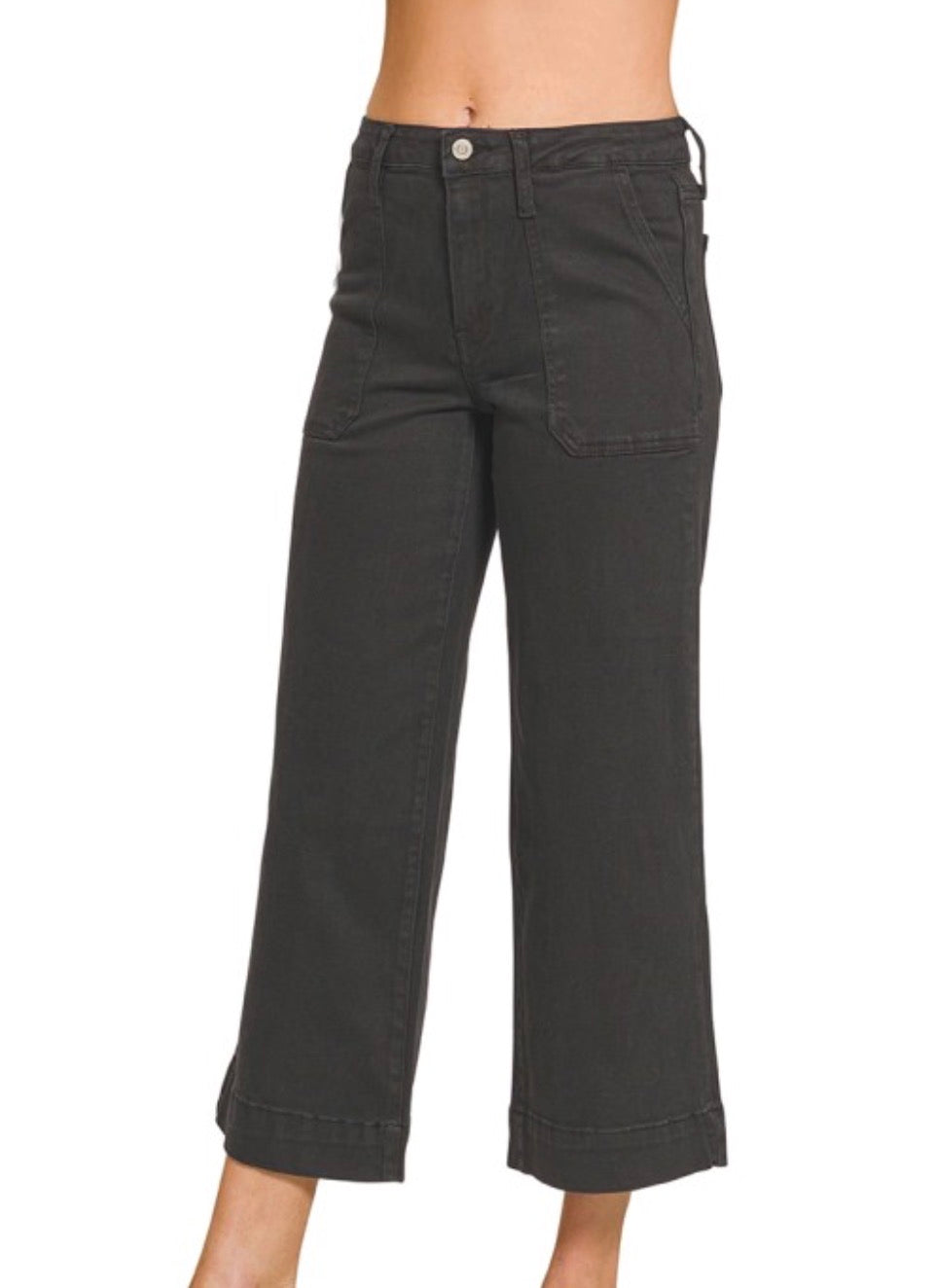 Desi Cropped Wide Leg Pants in Black