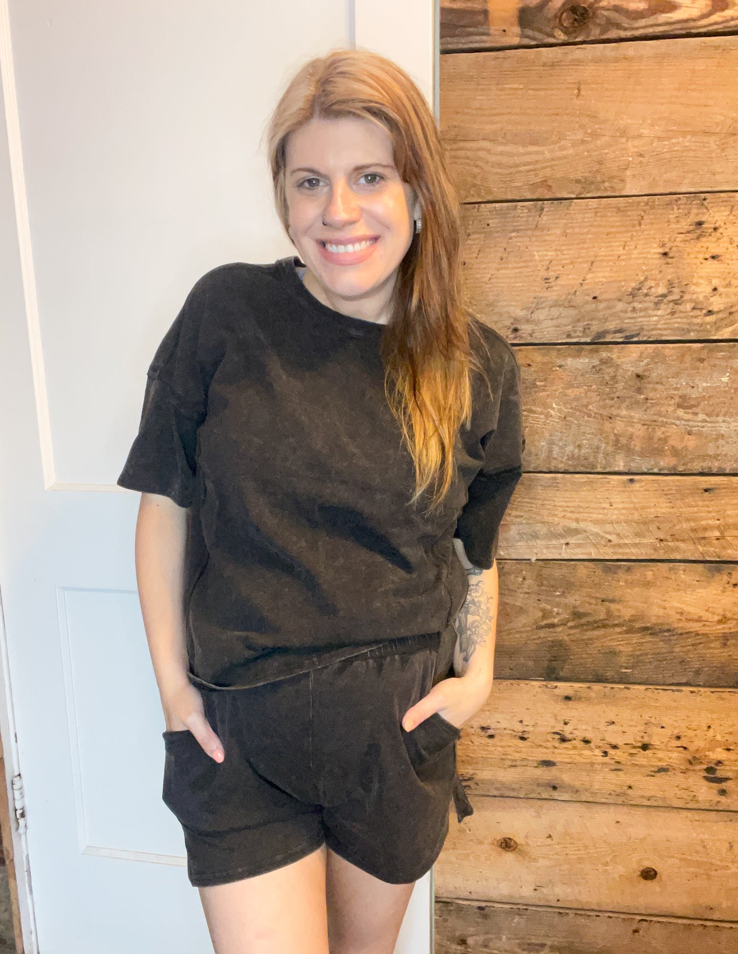 Amy Acid Wash shorts set in Ash Black