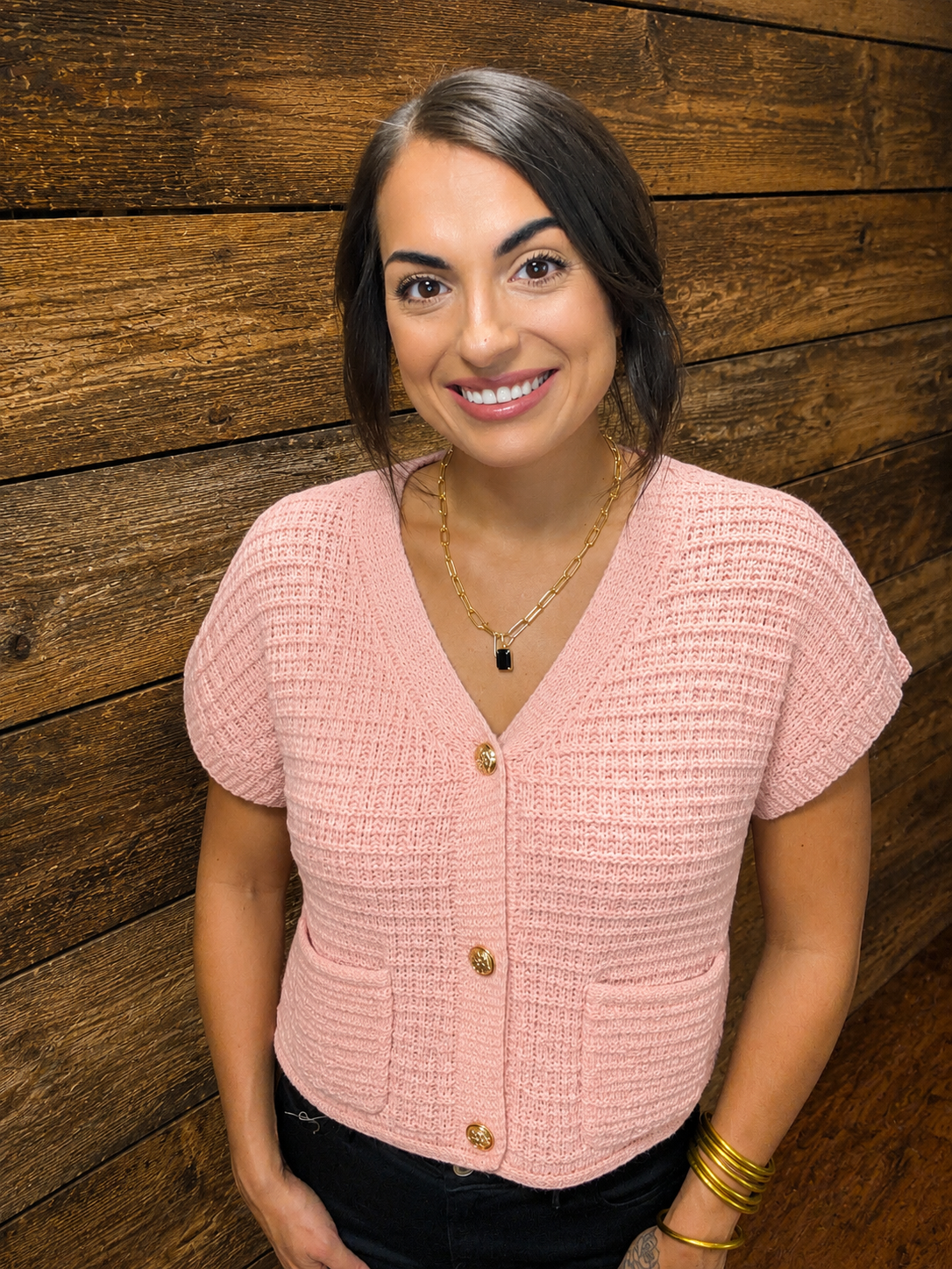 Brandi Textured Short Sleeve Cardigan