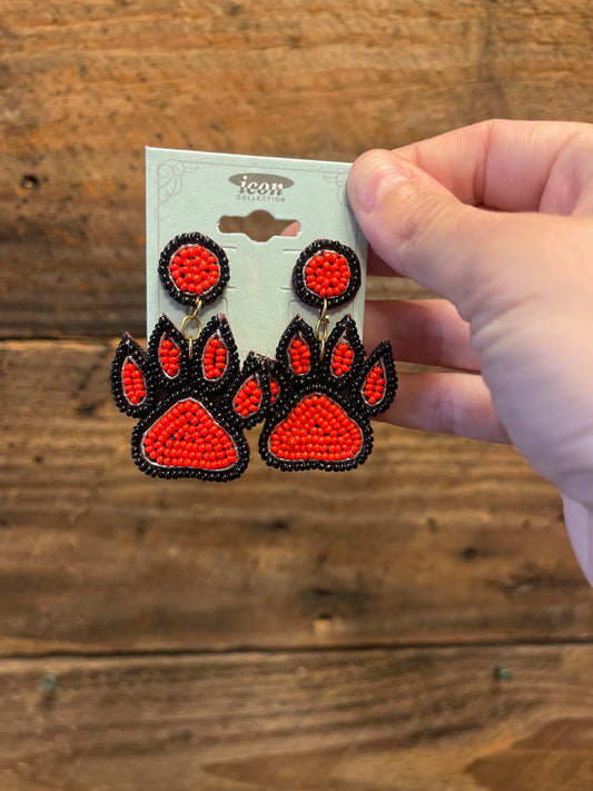 Red & Black beaded game day earrings