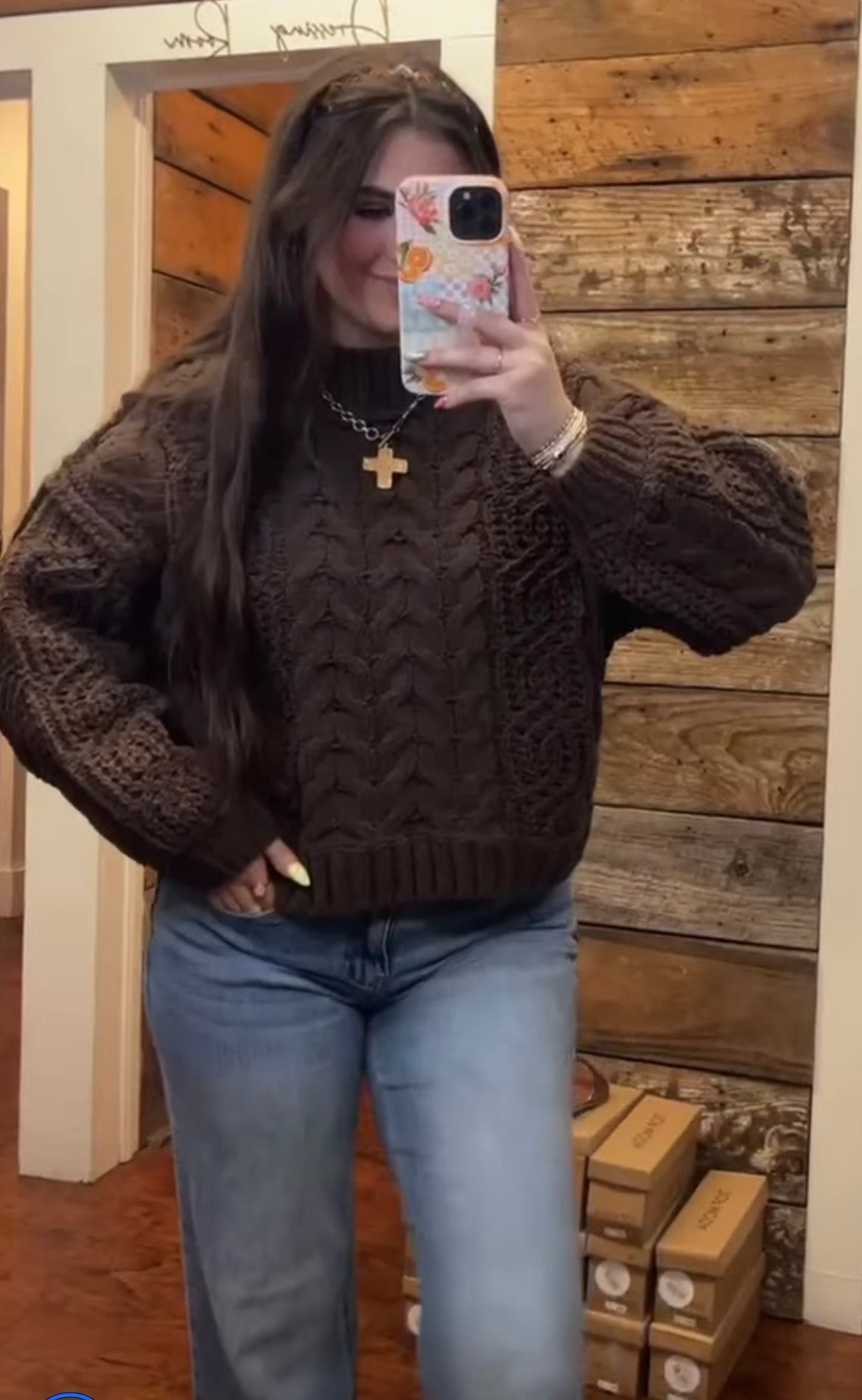 Cassandra Cable knit sweater in Brown