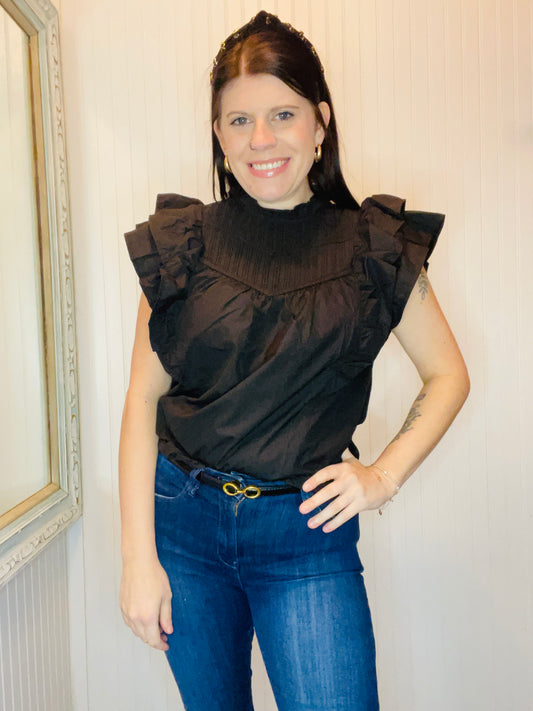 Entro Black Ruffled Neck Top