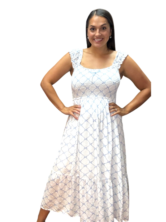 Bella Blue Bow Smocked Midi