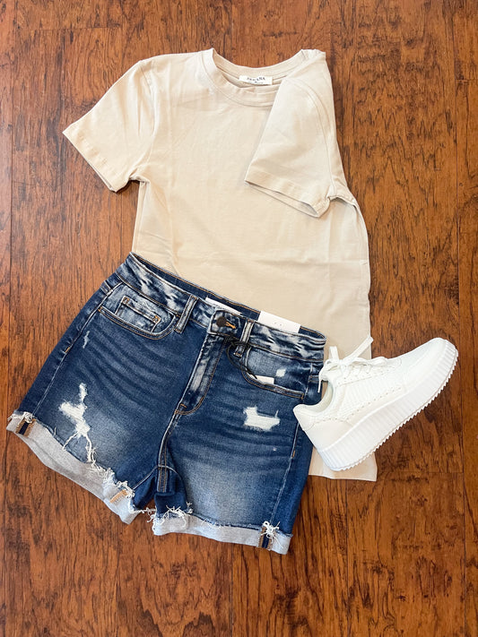 Zenana Distressed Cuffed Shorts