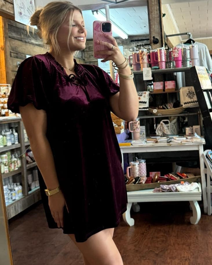 Maroon Velvet Shift Dress