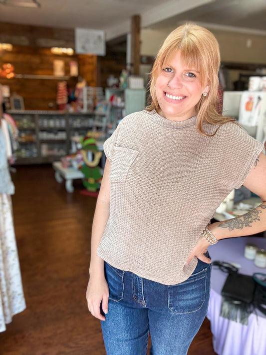 Charlene Chenille Ss top in Ash Mocha