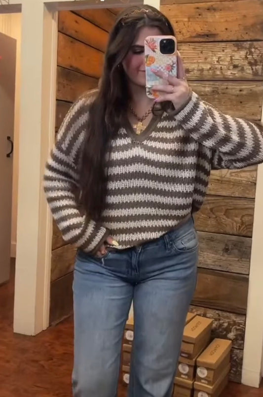 Olivia Open Knit striped sweater