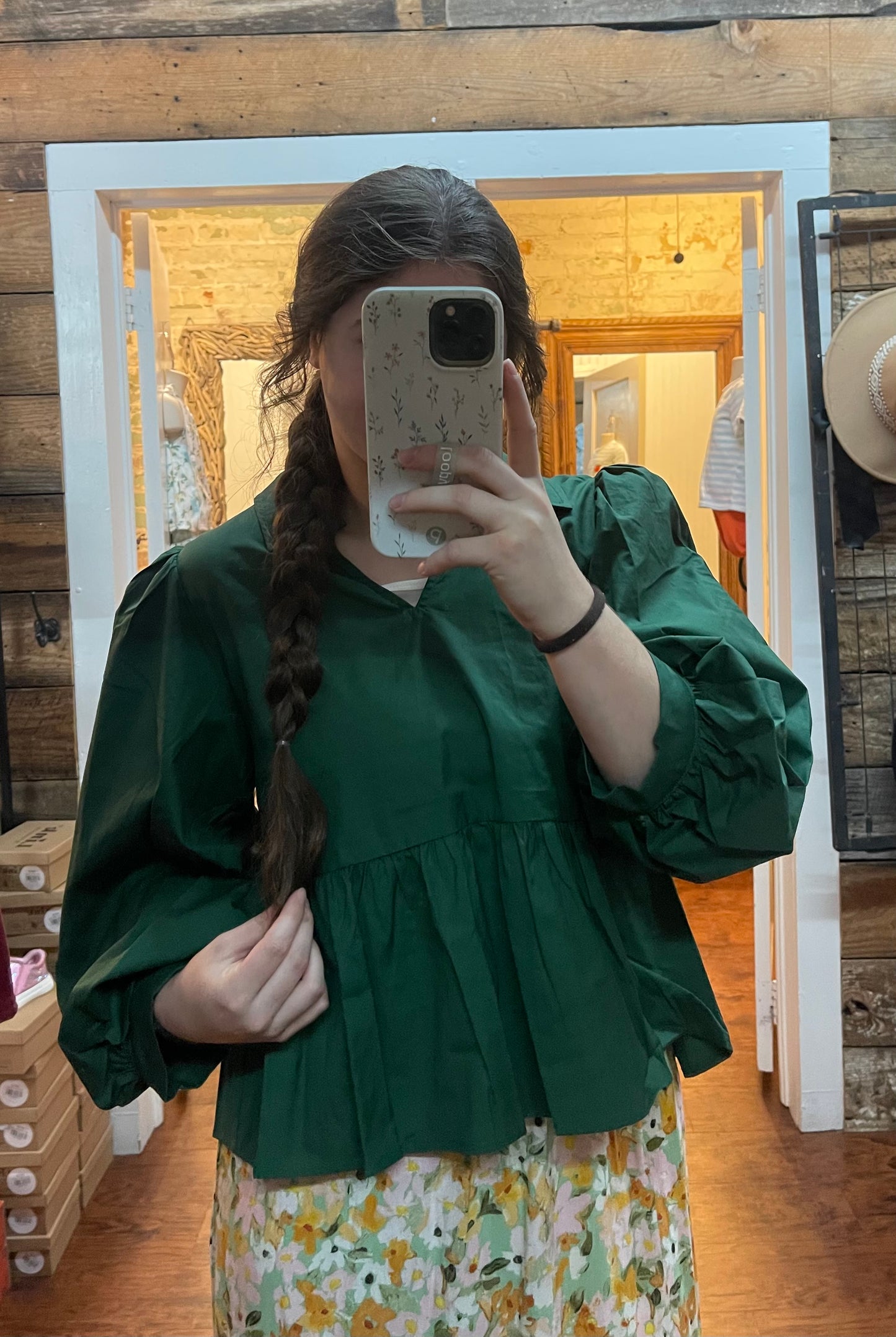 Anna Gail Peplum top in Hunter