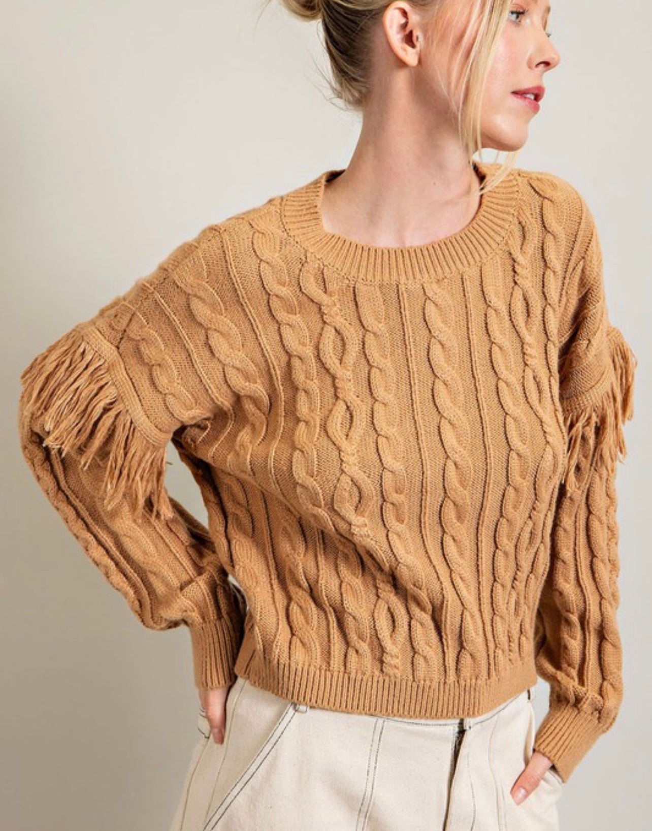 Fringe Sweater in Camel