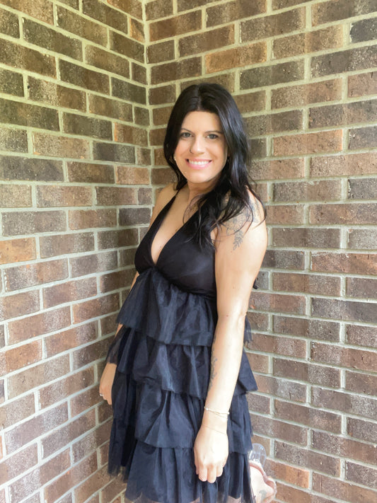 Tiered Frill Tulle Cami Dress In Black