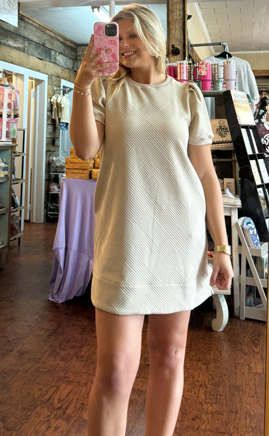 Light Taupe Short Sleeve sweater dress