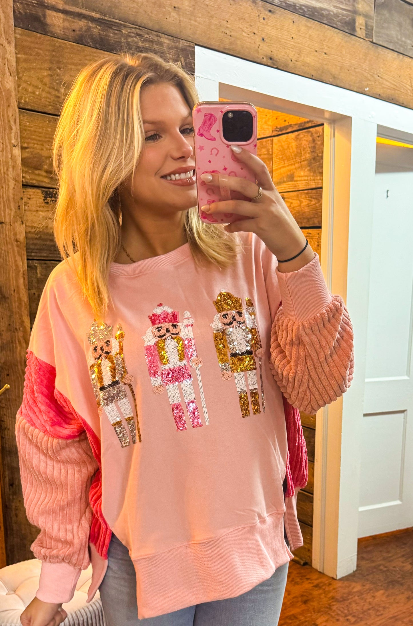 Holiday Pink berry Sequin  Nutcracker sweatshirt