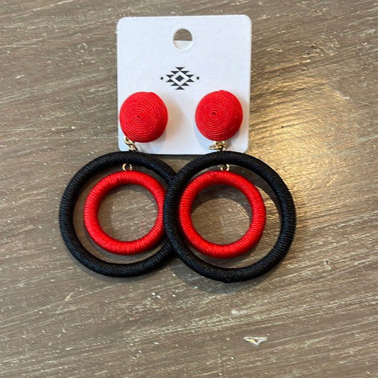 Red and Black Double Hoop Earrings