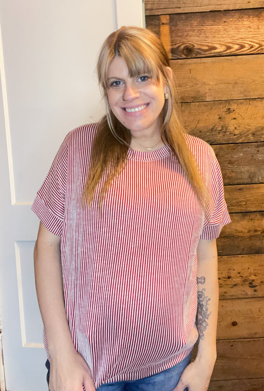 Two-tone Corded Top in Dark Red