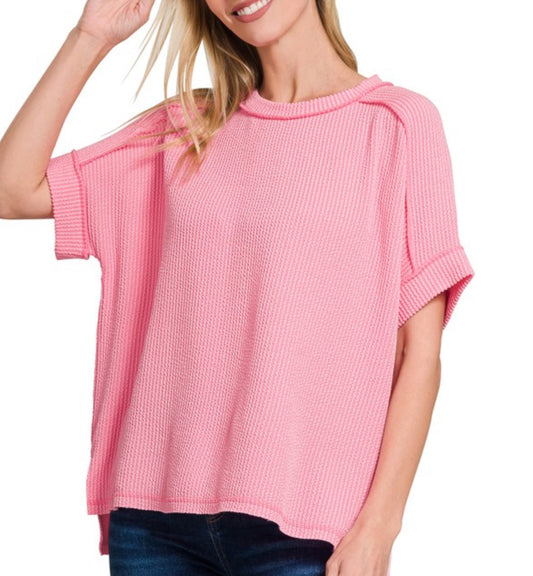 Corded Crew Ss in Pastel Pink