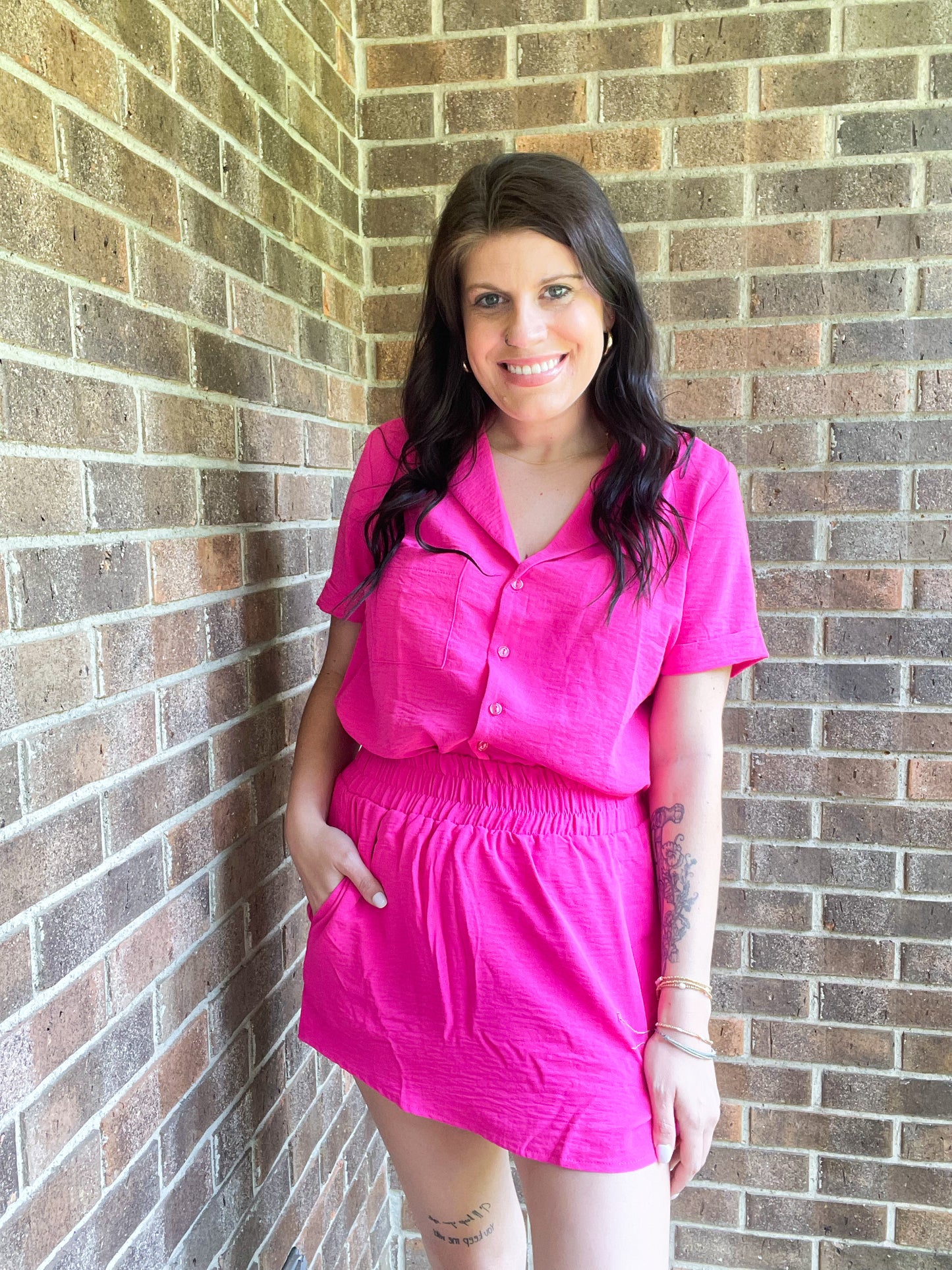 Hot Pink Button Down Skort Set