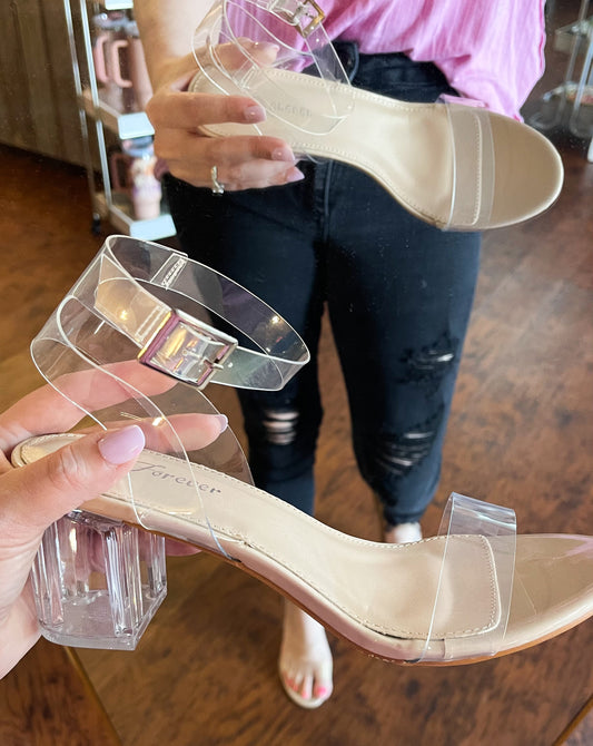 Clear Ankle Strap Block Heels