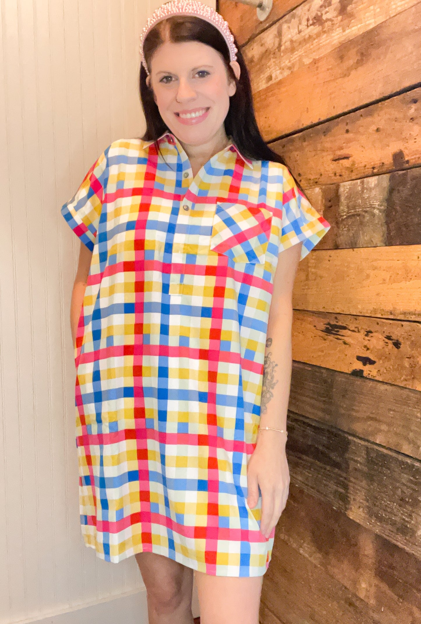 Entro Pink & Blue Plaid Dress