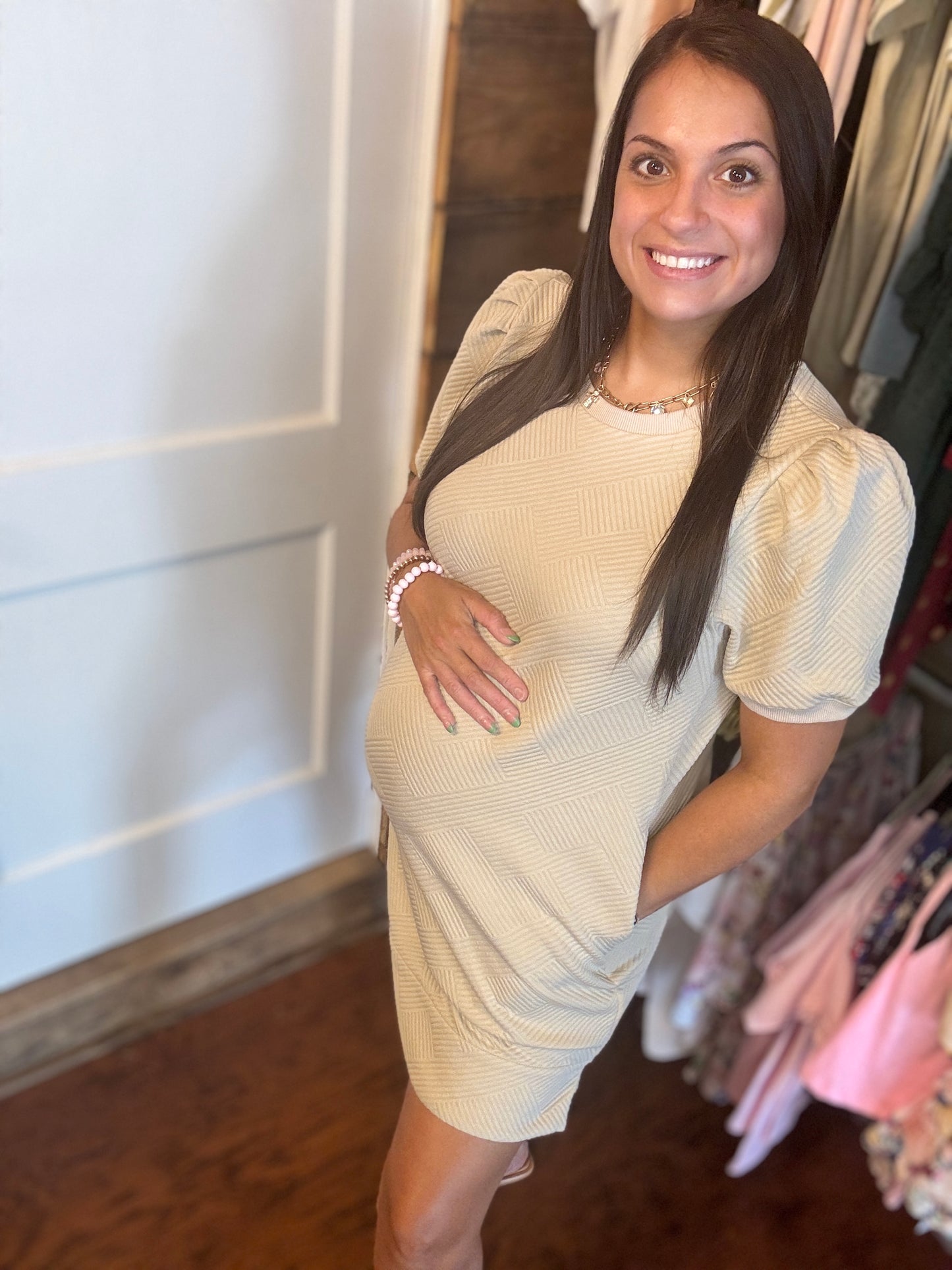 Light Taupe Short Sleeve sweater dress