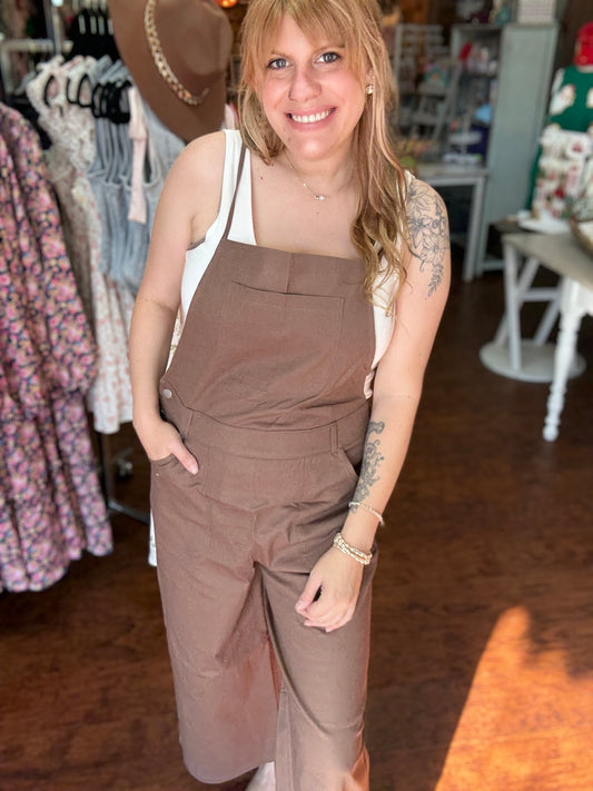 Wendy Woven Overall in Mocha