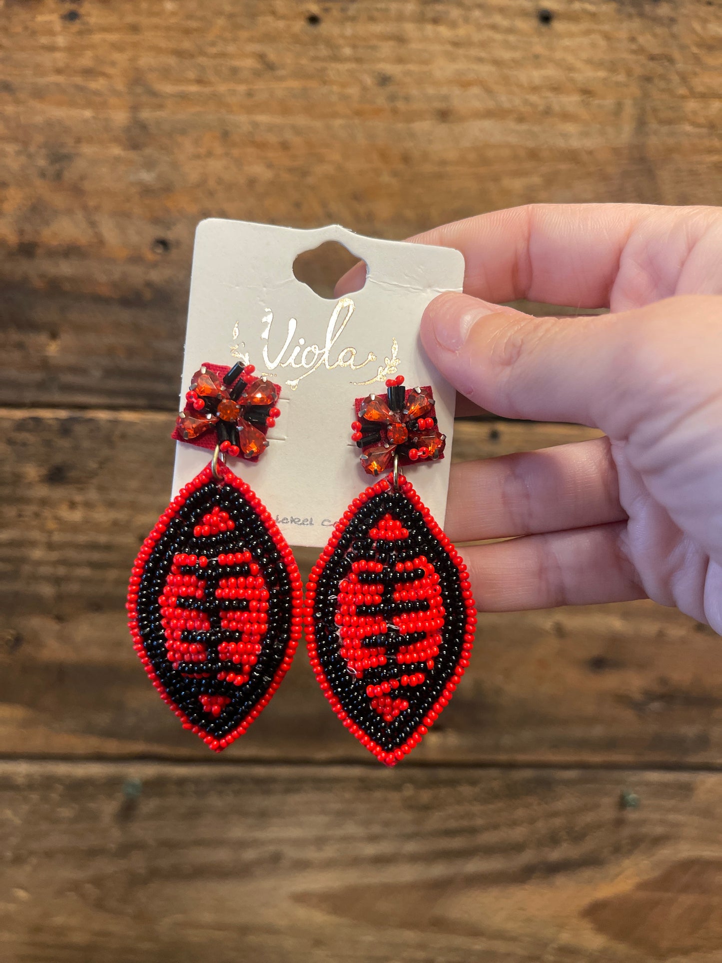 Red & Black beaded game day earrings