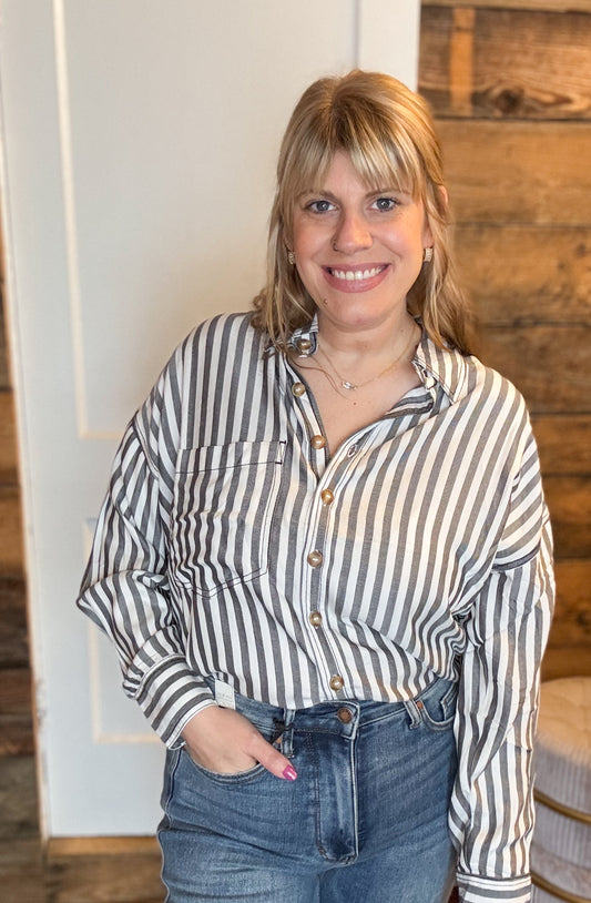 Striped button down Top