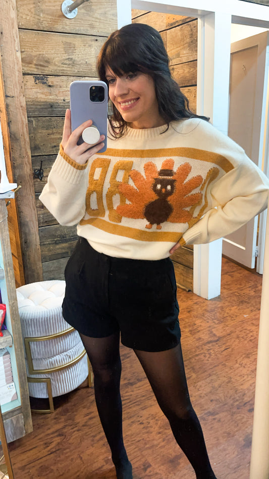 Holiday Cream Gobble Turkey Sweater