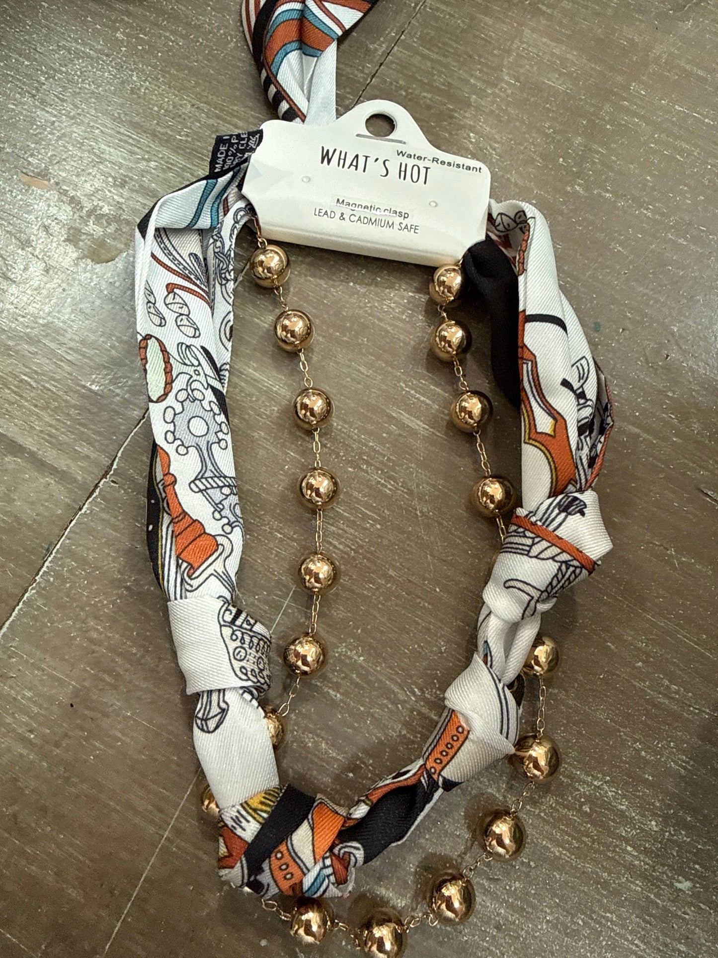 Natural and brown scarf necklace with removable gold necklace