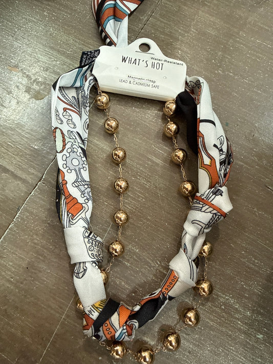 Natural and brown scarf necklace with removable gold necklace