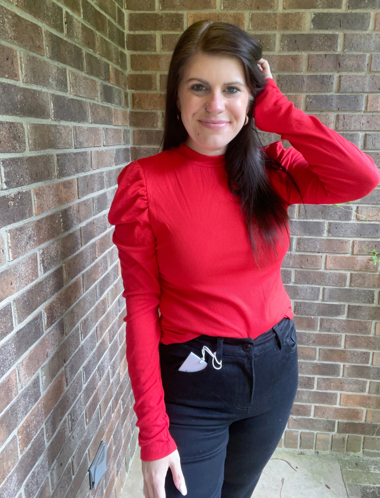 Red Puff Shoulder Long Sleeve