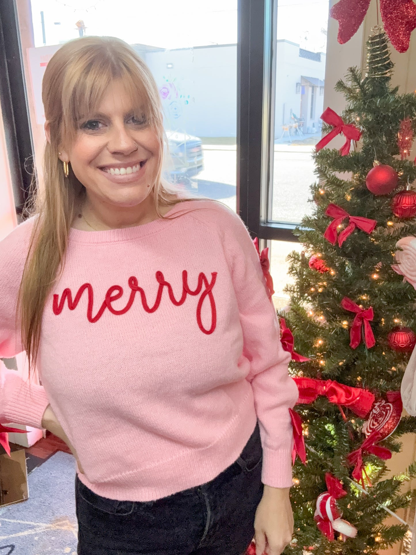 Merry Bow Sleeve Sweater