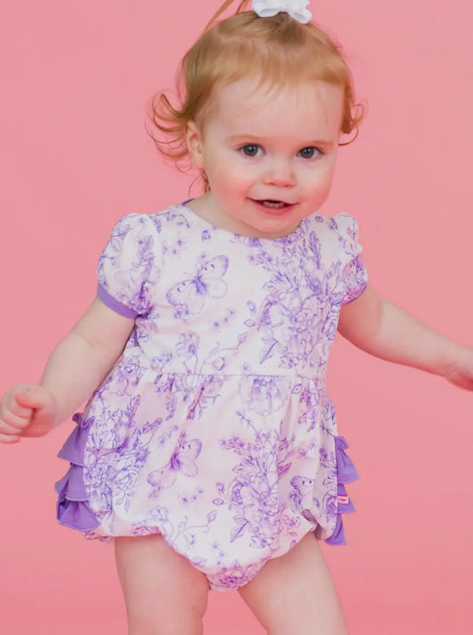 Rufflebutts Purple Butterfly Garden Bubble Romper