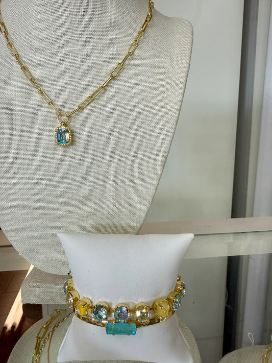 Sorrelli Octavia Decorated Pendant necklace in Aqua Aurora Borealis